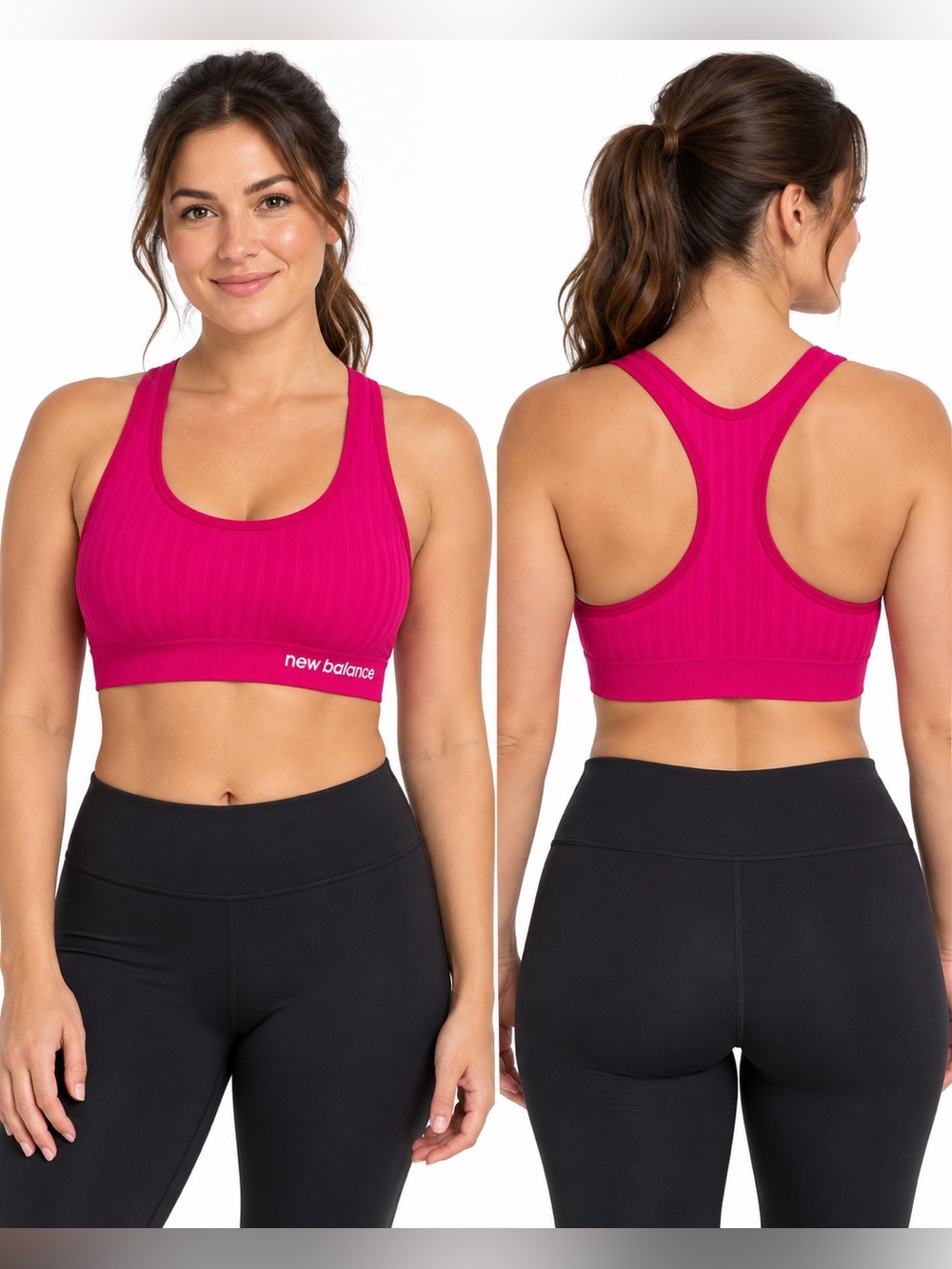 New Balance Women’s Ribbed Racerback Sports Bra Pink/Fuchsia – Size M